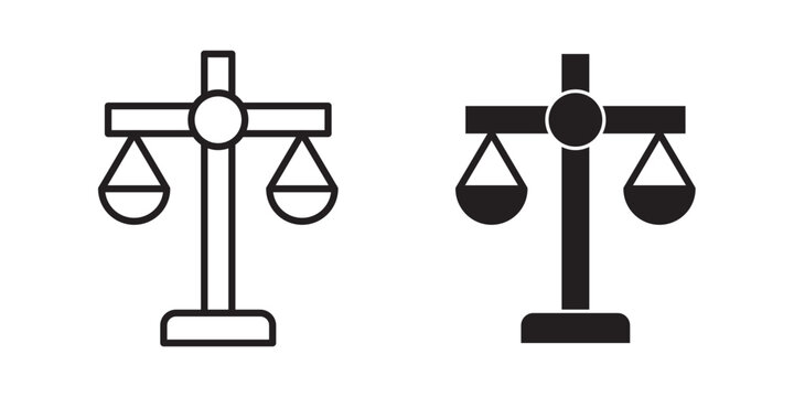 justice balance scale icon flat outline in black