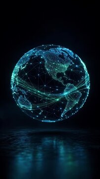 Global tech network mind connection glowing digital earth data flow and data link, cyber world communication grid and innovation web flow on dark space background digital globe planet