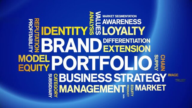 Brand Portfolio animated word cloud-animation tag kinetic typography seamless loop.