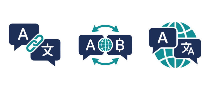 Set of language translation and globe interface icons for web communication with globe icon speech bubble linguistic icons world wide data exchange digital communication translation serv