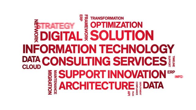 information technology consulting services animated word cloud-animation tag kinetic typography seamless loop.