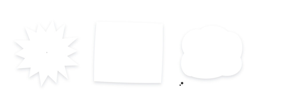 Paper cutouts featuring starburst, square, and cloud speech bubble shapes rest on a transparent surface.