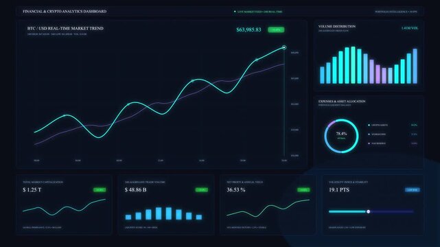 Financial dashboard analytics motion graphic with business chart growth