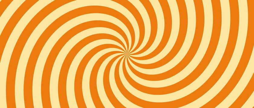 Orange and cream spiral graphic with curved bands converging at central point