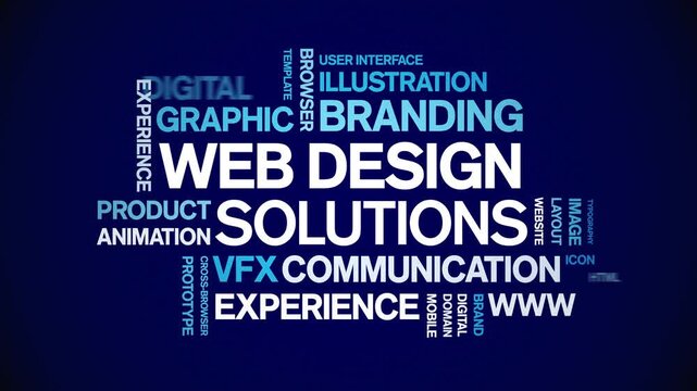 Web Design Solutions animated word cloud-animation tag kinetic typography seamless loop.