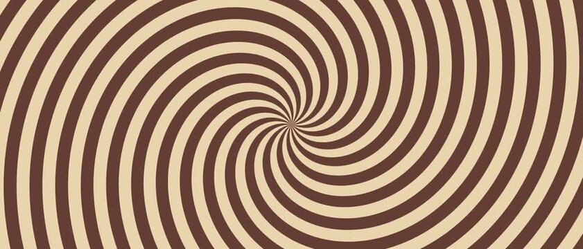 Brown and cream spiral pattern creates an optical illusion on a plain background