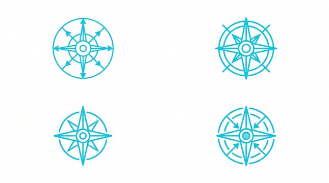Set of blue contour compass rose and wind rose vector design elements on white background[cite: 25]