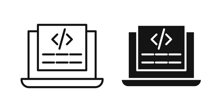 Display code icon flat outline in black
