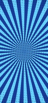 Blue halftone sunburst pattern radiating from a central point on abstract background