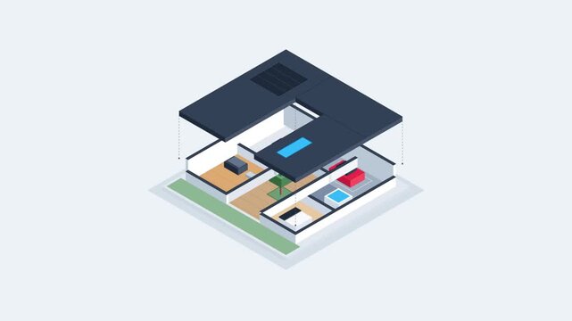 Minimalist Isometric Modern House Building Animation Motion Video