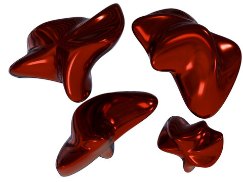 Red glossy abstract fluid 3d shapes on black background