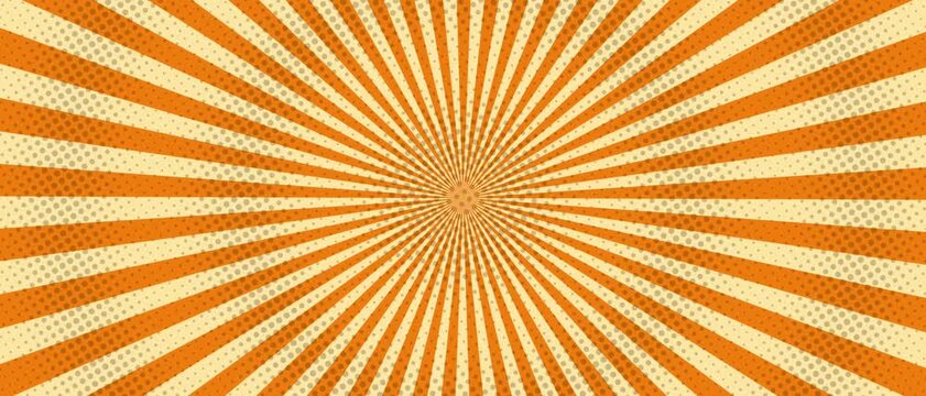 Orange and cream halftone sunburst radiating from center in retro graphic design