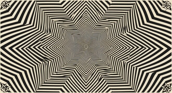 Black and white star shape geometric optical illusion pattern