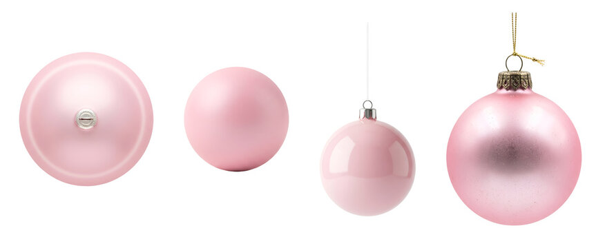 Beautiful pink Christmas baubles with shiny and matte textures arranged nicely for winter holiday decorations and festive seasonal celebration concepts on transparent background