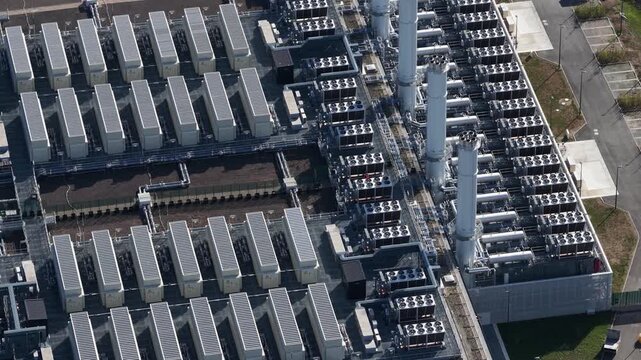 Aerial view of a large hyperscale data center in Dietzenbach, Germany, showing modern digital infrastructure, power systems and industrial development.