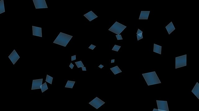 Abstract Floating Blue Geometric Squares Background Animation in Dark Space with Dynamic 3D Particles Seamless Loop 4K Motion Graphics