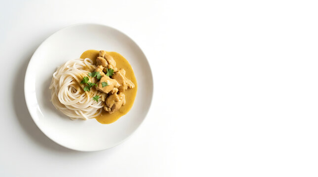 Burmese Ohn No Khao Swe chicken noodle curry on a white plate