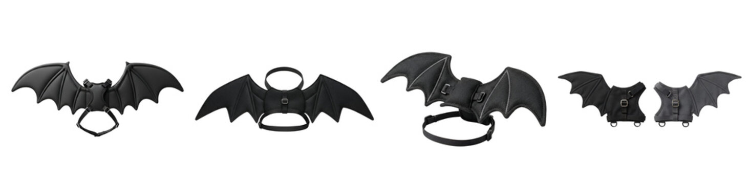 Multiple black bat wings harness for pets isolated on transparent background