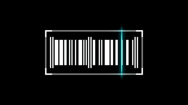 Digital Barcode Scanner with Glowing Blue Laser Scanning Line on Black Background 4K Motion Graphic Loop