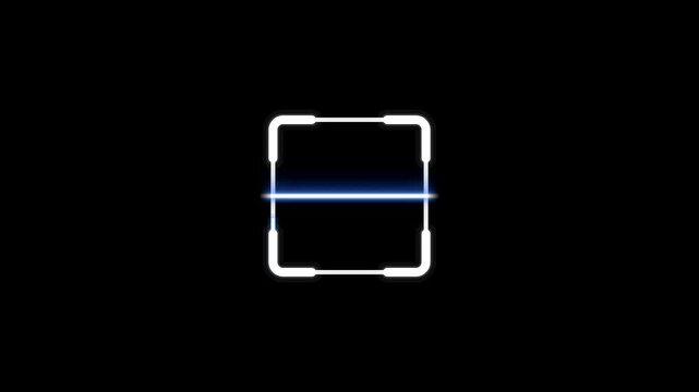 Futuristic Digital Scanner Frame Animation with Glowing Blue Laser Line on Dark Background