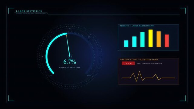 Futuristic HUD dashboard gauge chart bar graph data loop motion graphic