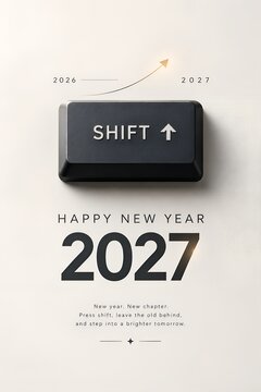Happy new year 2027 concept with a computer shift key button symbolizing a transition to a new year