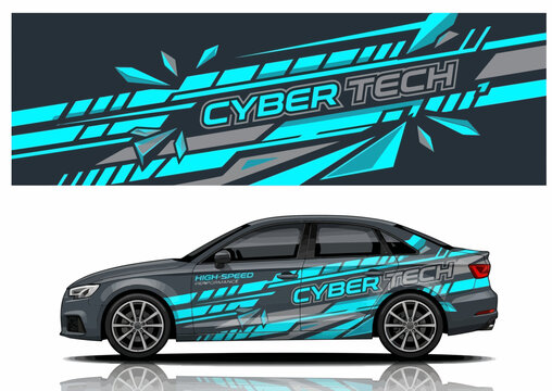 Abstract cyber tech wrap decal vector for car and vehicle side view