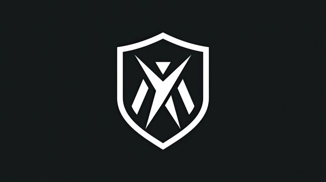 Elegant white shield emblem with a stylized letter x design on a dark background