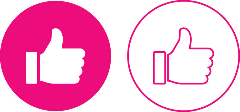 Two pink thumbs up icons inside circular frames a solid fill and a line art version