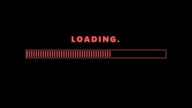 Red glowing loading bar progress indicator on a black digital background screen concept