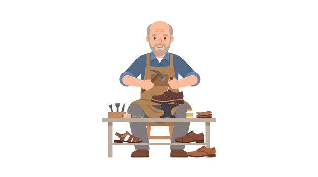 Shoemaker repairing shoes in his workshop