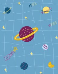 Colorful Hand Drawn Space and Planets Seamless Pattern, Cosmic Galaxy Digital Instant Download © MoonShineWithLove