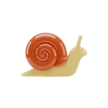 Snail with glossy spiral shell on white background. Colorful 3D animal illustration. Slow movement and patience concept. Cute nature design for childrens learning and decor.