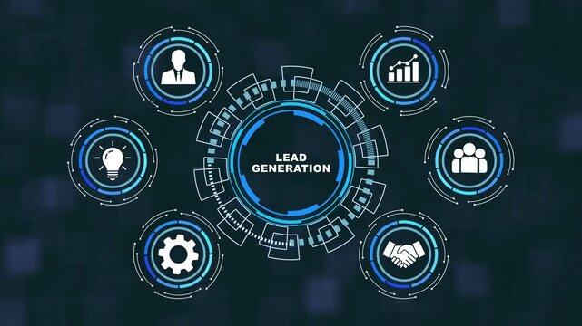Dynamic lead generation digital interface featuring animated business marketing strategy infographics, corporate growth analytics, and networking concepts for modern enterprise solutions