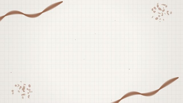 Minimalist beige grid background with flowing watercolor brush strokes and dots