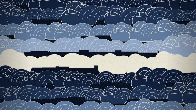 Seamless pattern of stylized clouds in blue tones