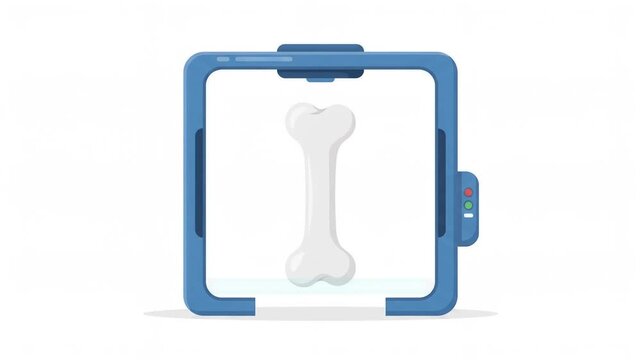 Bioprinting machine scanning a femur bone with blue light on white background