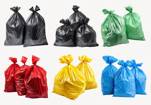 Colorful Garbage Bags Variety Displayed Element Design Set