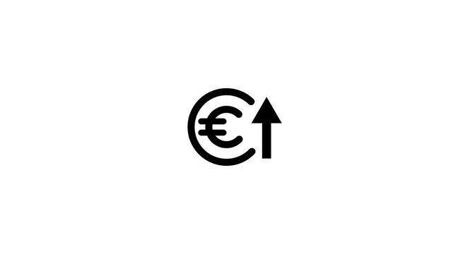 Black euro currency sign inside circle with upward arrow representing financial growth rate increase inflation price rise money investment profit concept isolated white background vector.a 4 k video