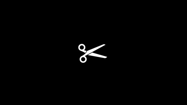 White scissors line art icon representing cut tool tailor barber salon discount coupon barber shop craft equipment element isolated clean dark black background vector illustration asset.a 4k video