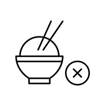 Bowl of rice with chopsticks and cross, Asian food order cancelled. Pixel perfect, editable stroke vector icon