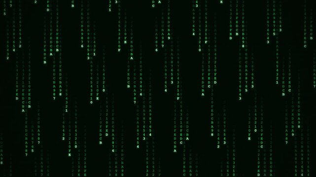 Digital matrix code background falling green binary data streams