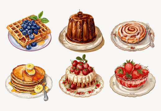 Delicious Desserts With Artistic Presentation Element Design Collection