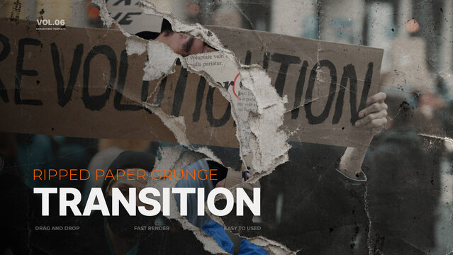 Ripped Paper Grunge Transition / Worn Paper Peel Wipes and Handmade Scrapbook Reveals for Indie Editorial Projects / Horizontal / Part 06