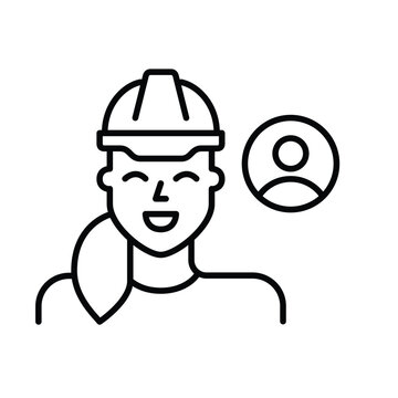 Workplace safety support, employee engineering services. Woman in hard hat and user. Pixel perfect, editable stroke vector icon
