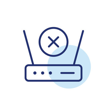 Network disconnection, internet access ban. Wi-fi router and cross. Pixel perfect, editable stroke vector icon