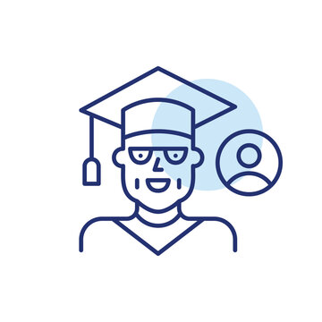 Lifelong learning graduate, senior education profile. Elderly woman in mortarboard. Pixel perfect, editable stroke vector icon