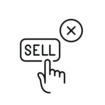 Sell button and cross. Transaction cancelled, shopping ban. Pixel perfect, editable stroke vector icon