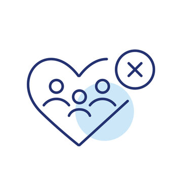 Family in heart and cross, insurance cancelled. Pixel perfect, editable stroke vector icon