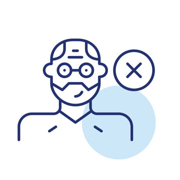 Elderly person user and cross, profile restricted. Pixel perfect, editable stroke vector icon